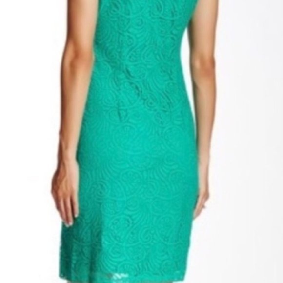 Eliza J Size 2 Teal Lace Overlay Shift Dress - Picture 5 of 9